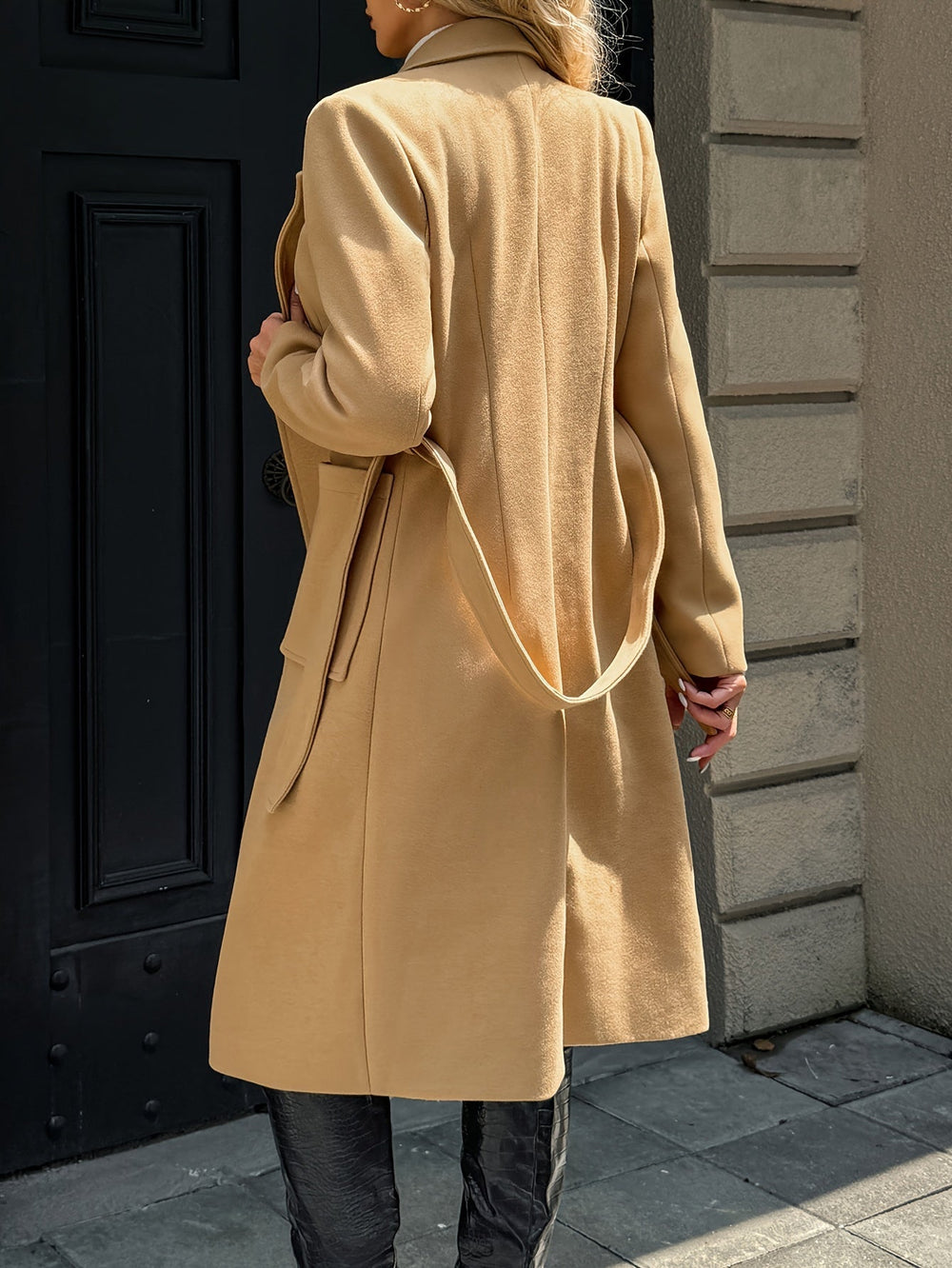 Orveth | Women's Belted Wool Wrap Coat in Camel - Camel - Image 2