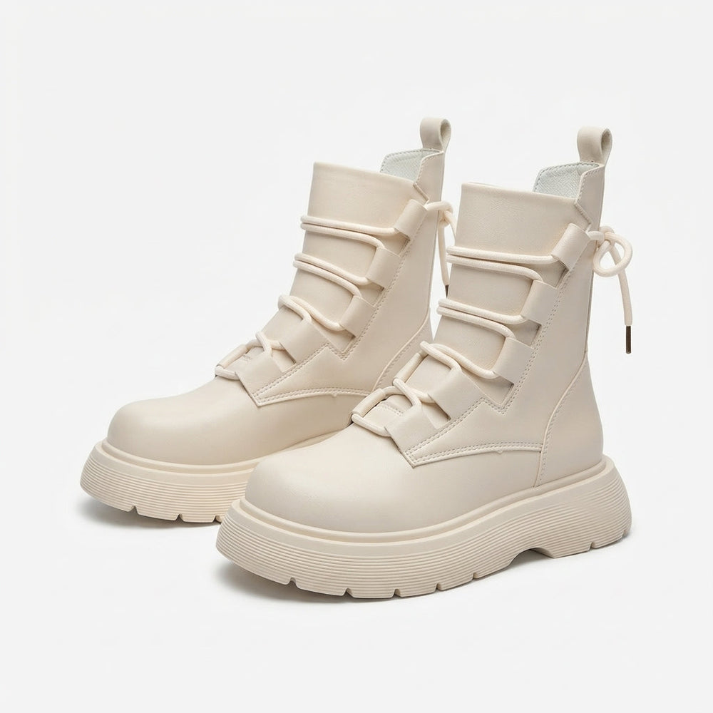 Orvindelle | Women's Lace-Up Platform Combat Boots - Cream - Image 2