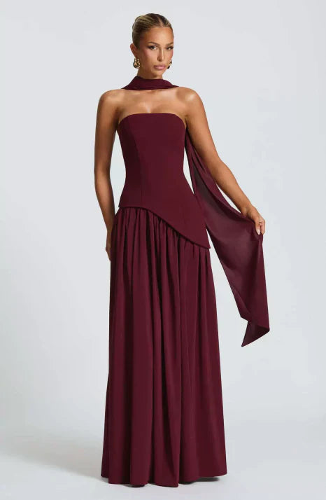 Ottavia | Women's Strapless Formal Maxi Dress - Burgundy - Image 1