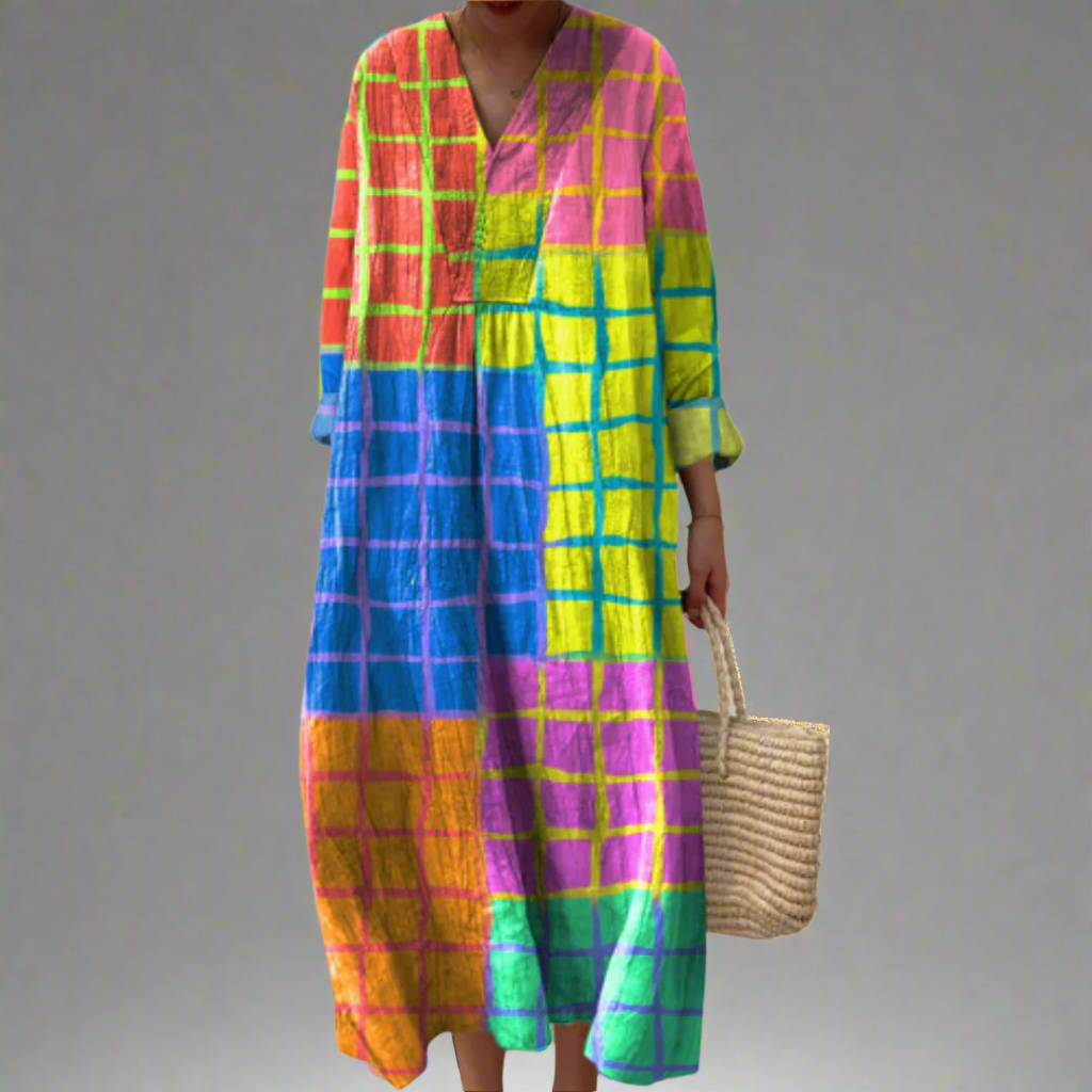 Ottilie | Women's Colorblock V-Neck Long Sleeve Maxi Dress - Image 1