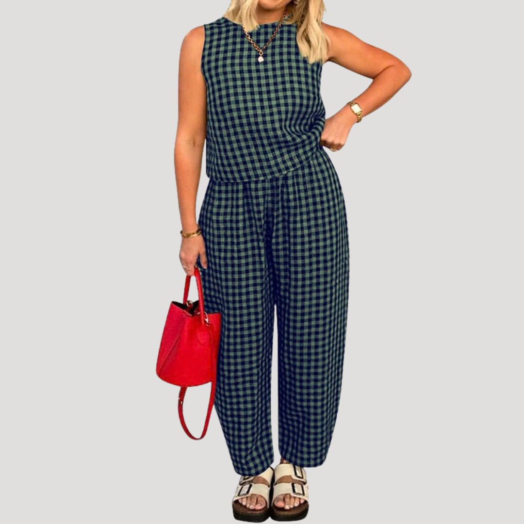 Ottoline | Women's Gingham Sleeveless Two-Piece Set - Image 1