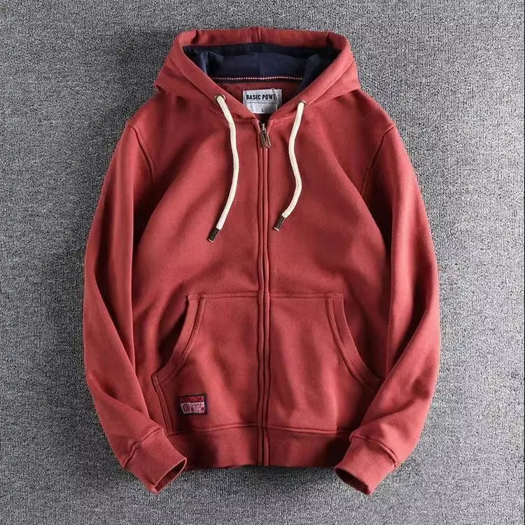 Ozren | Men's Full-Zip Hoodie with Kangaroo Pocket - Red - Image 1