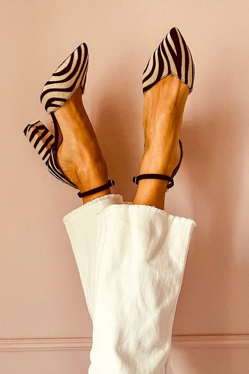 Paisley | Women's Zebra Print Ankle Strap Heels - Striped - Image 1