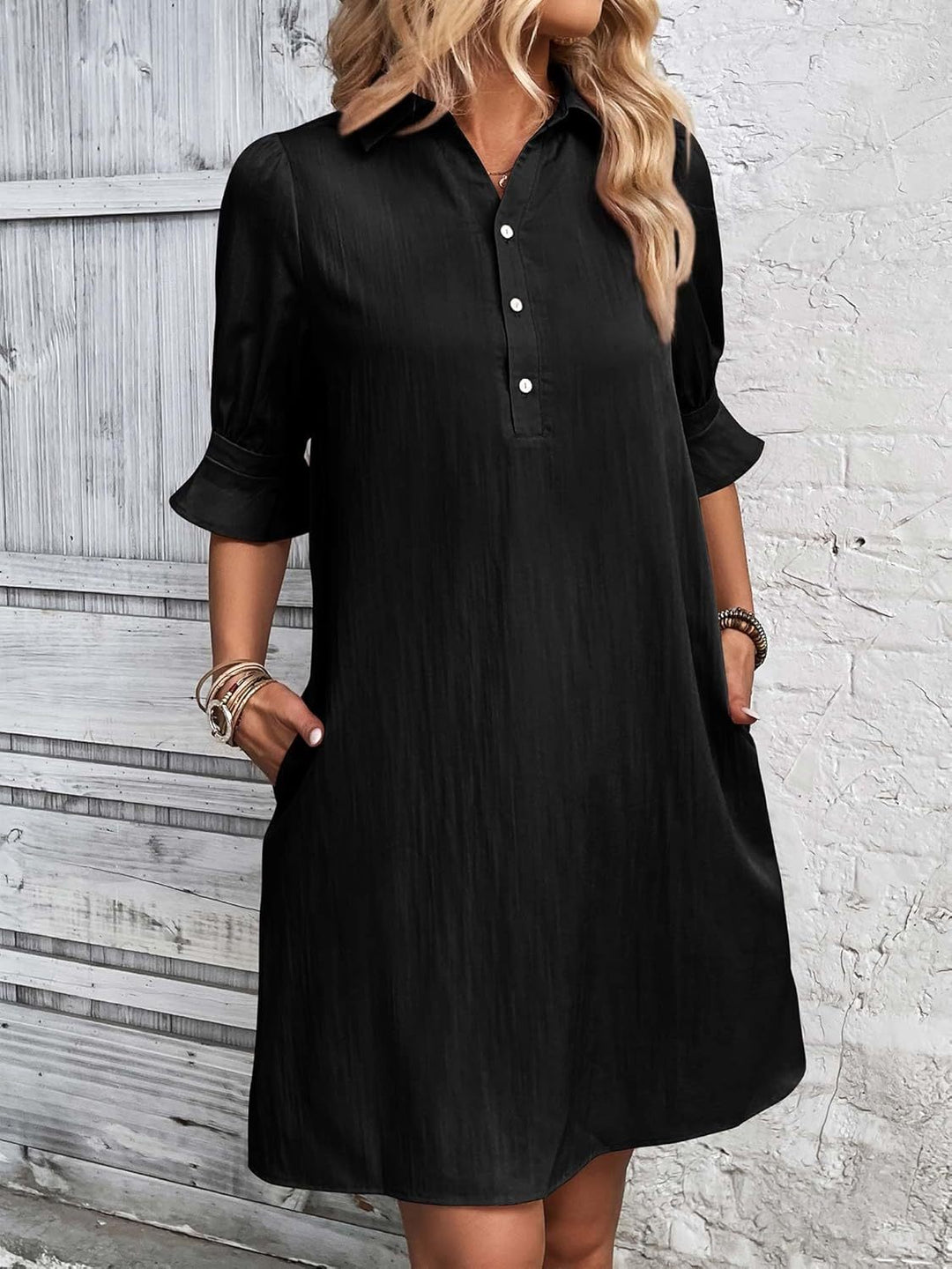 Paloma | Women's Button-Down Shirt Dress 3/4 Sleeve - Image 1
