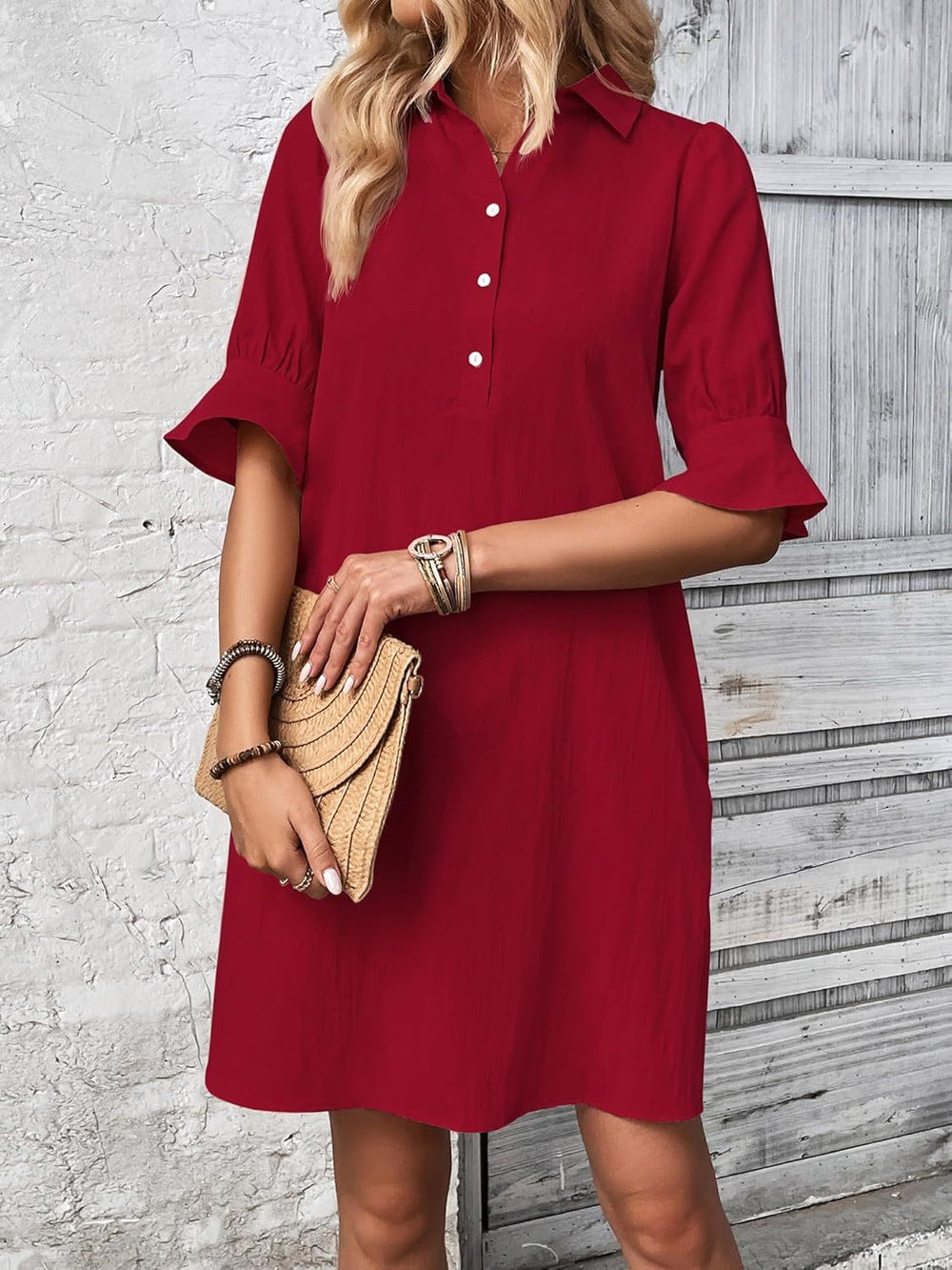 Paloma | Women's Button-Down Shirt Dress 3/4 Sleeve - Image 2