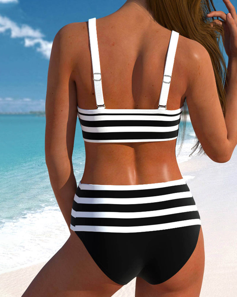 Paloma | Women's High Waist Striped Bikini Set - Image 2
