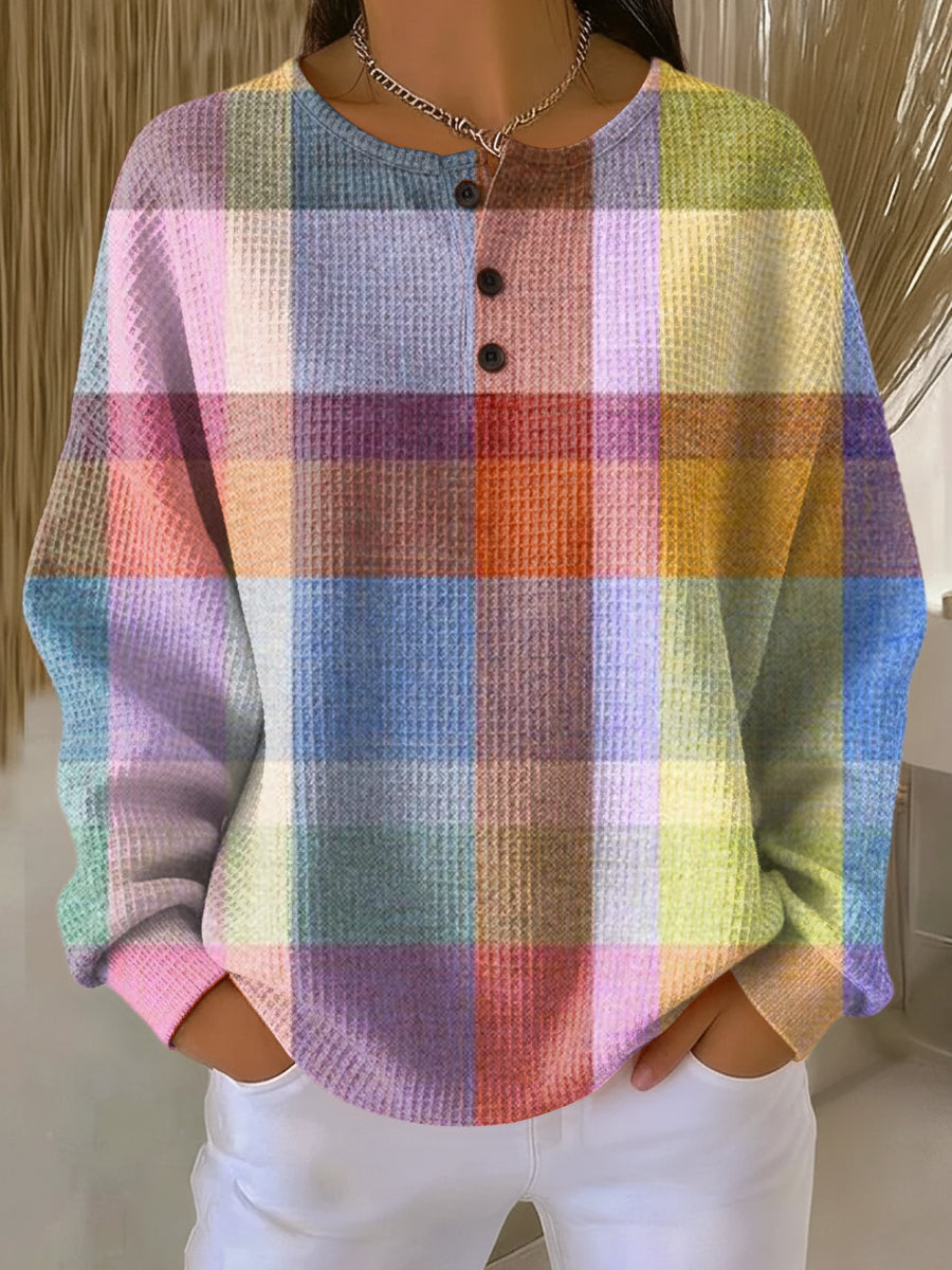 Paloma | Women's Multicolour Henley Long Sleeve Top - Image 1