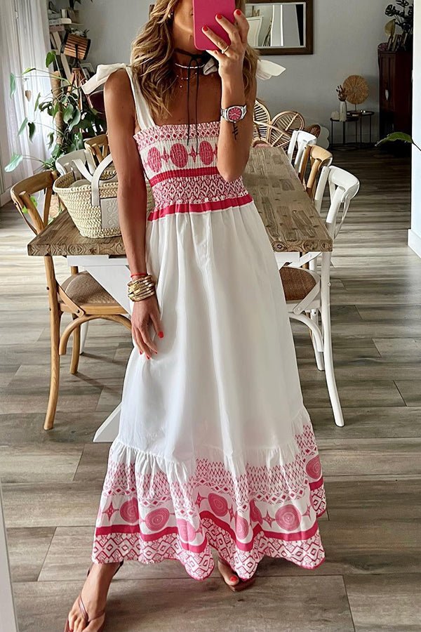 Paloma | Women's Square Neck Smocked Boho Maxi Dress - White - Image 1