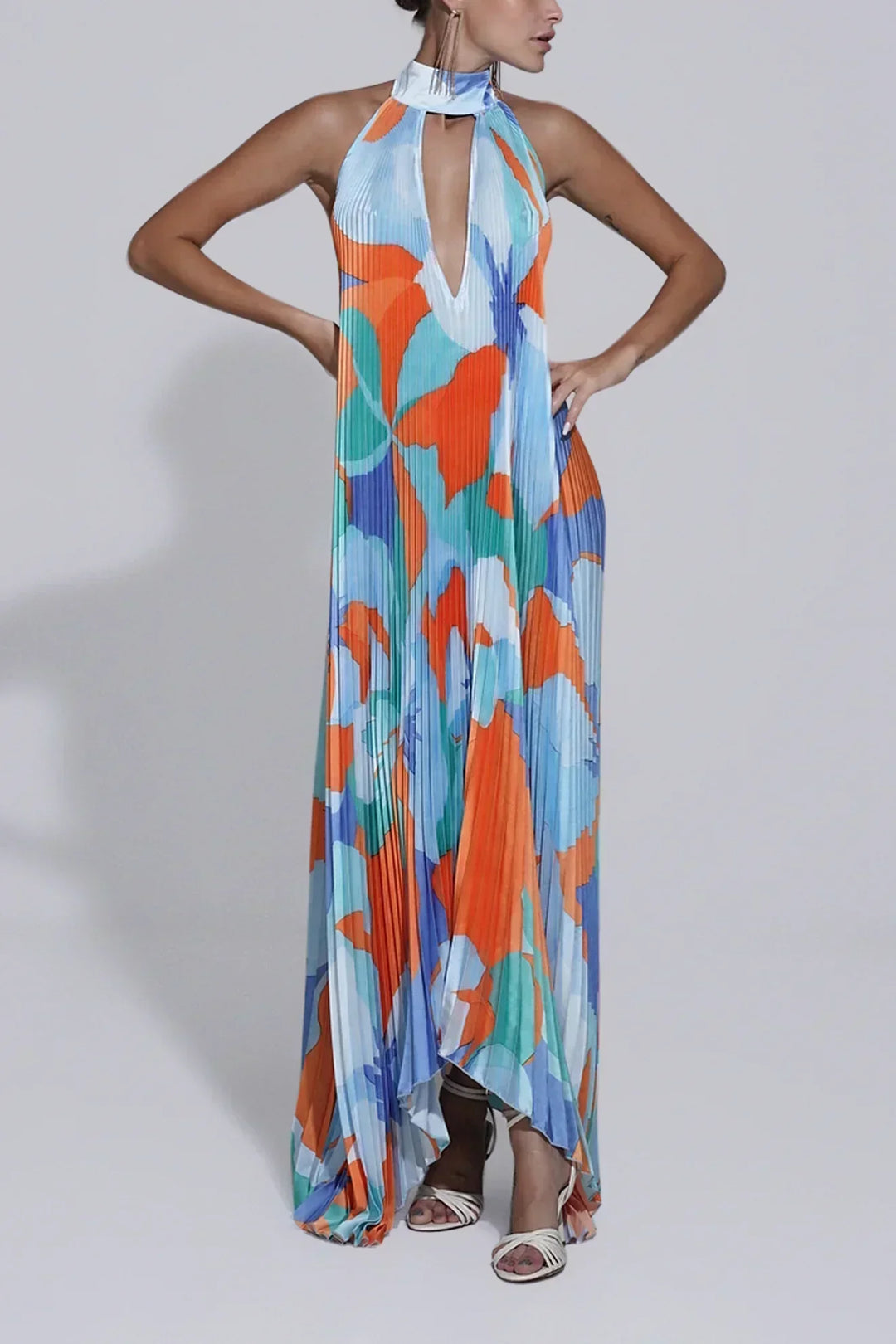 Pandora | Women's Halter Neck Pleated Maxi Dress - Image 1