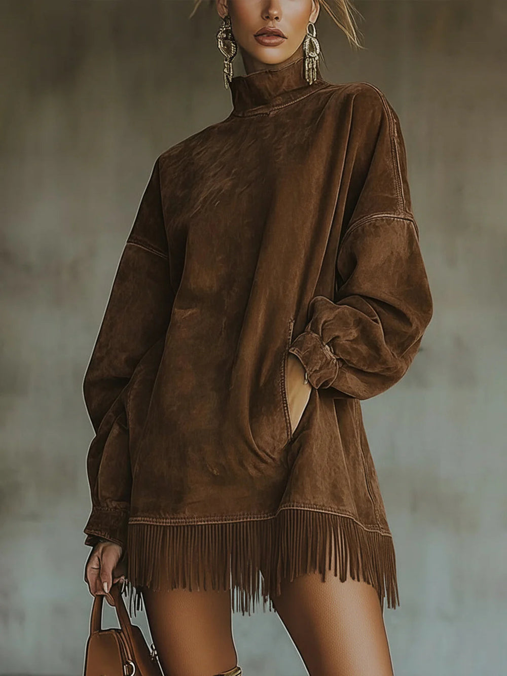 Pandora | Women's Mock Turtleneck Long Sleeve Mini Dress - Image 2