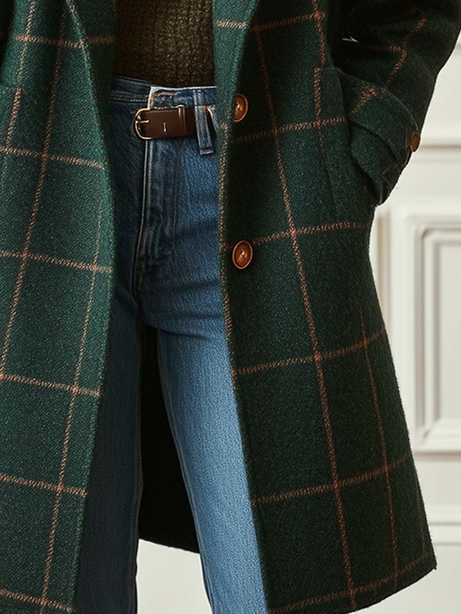 Pernille | Women's Long Wool Coat - Dark Green - Image 1
