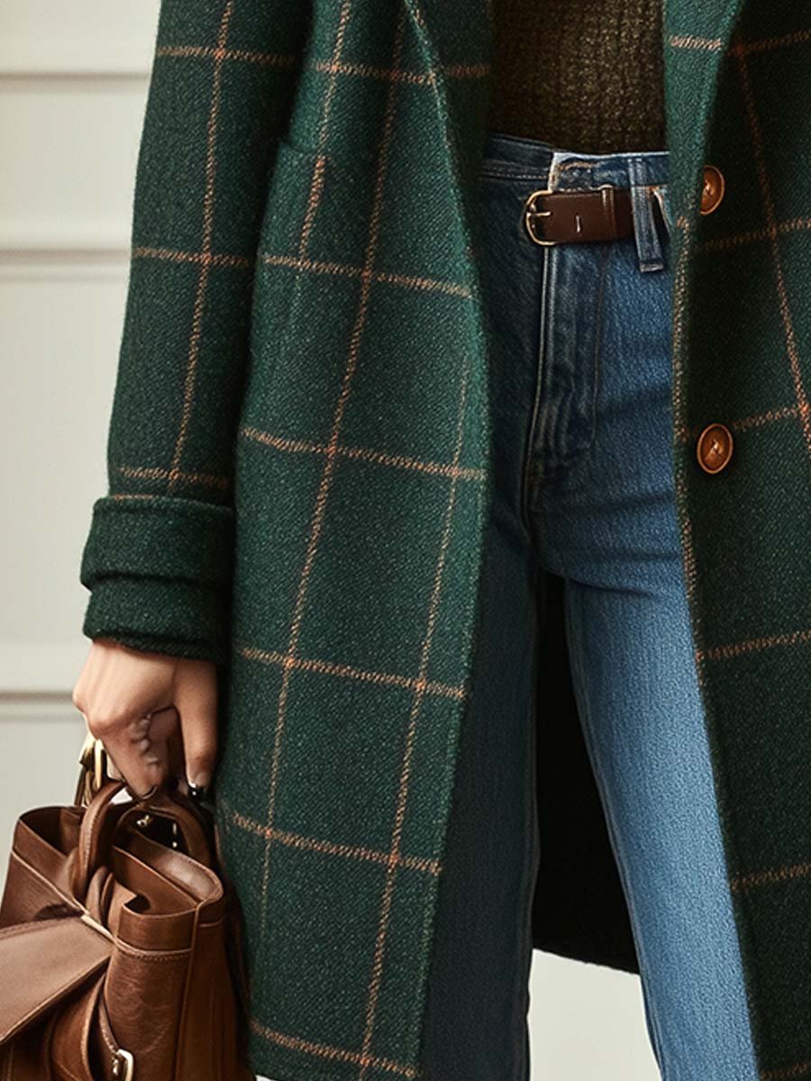 Pernille | Women's Long Wool Coat - Dark Green - Image 2