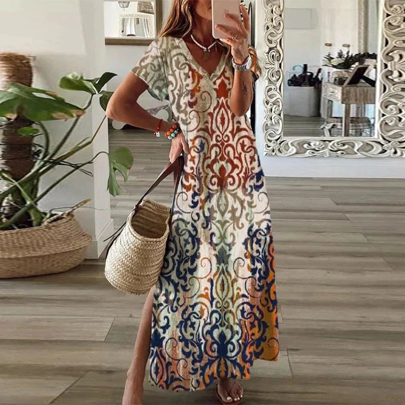 Persephone | Women's V-Neck Printed Maxi Dress - Image 1