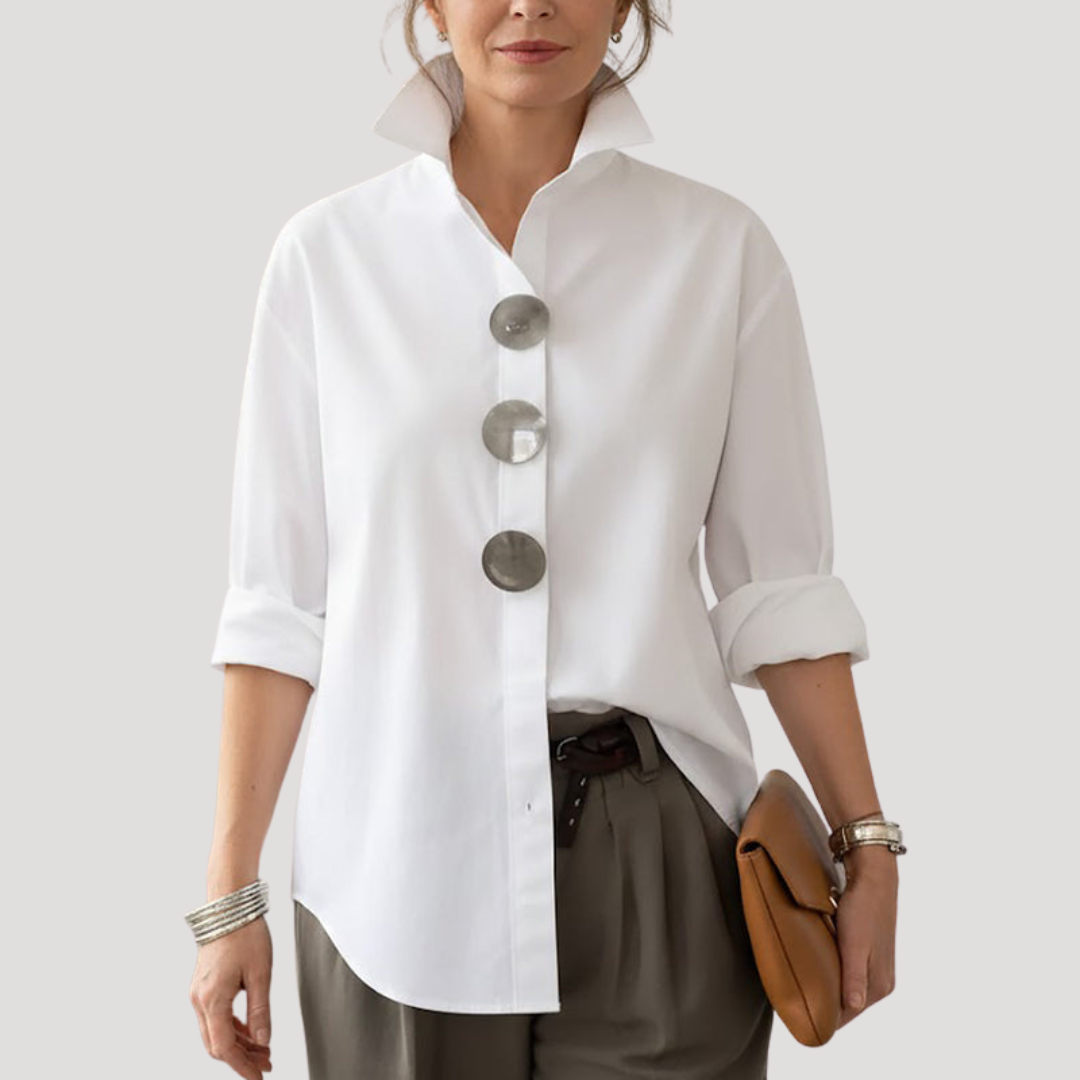 Petra | Women's Collared Relaxed Fit Button Down Shirt - White - Image 1
