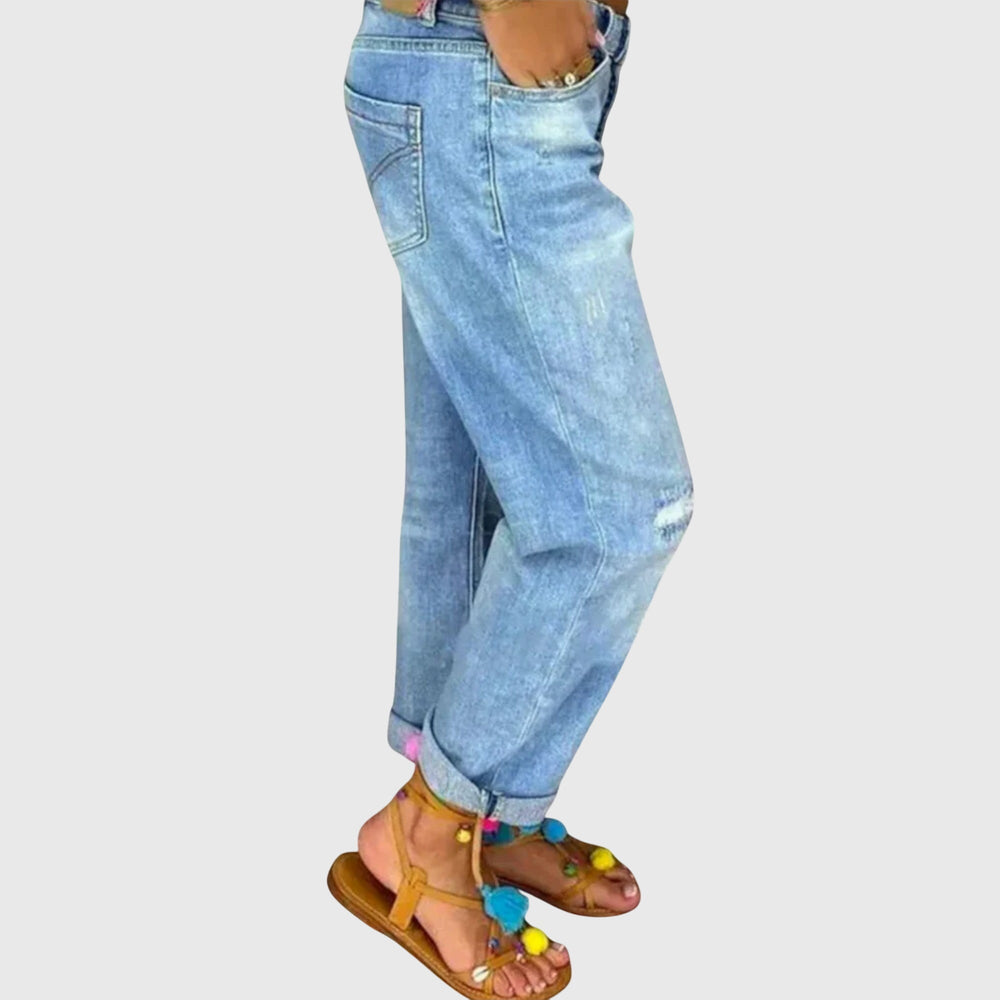 Petra | Women's Distressed Boyfriend Jeans - Light Blue - Image 2