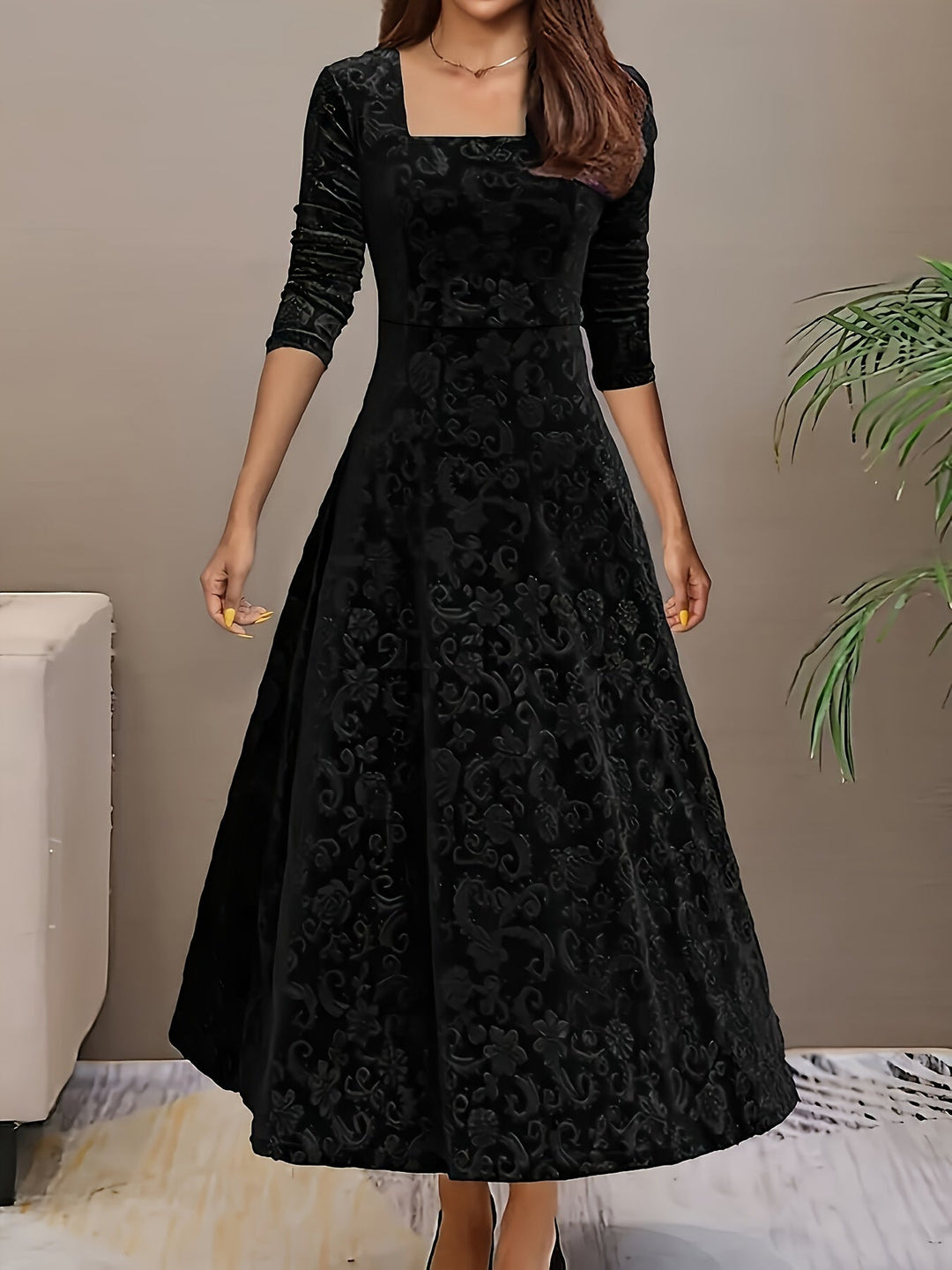 Philippina | Women's Square Neck Long Sleeve Midi Dress - Image 1