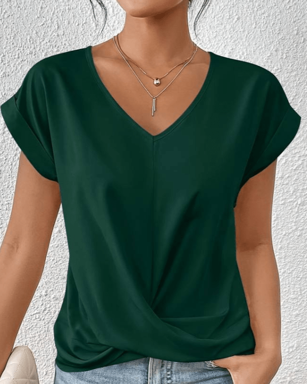 Primrose | Women's V-Neck Twist Front Short Sleeve Top - Image 1