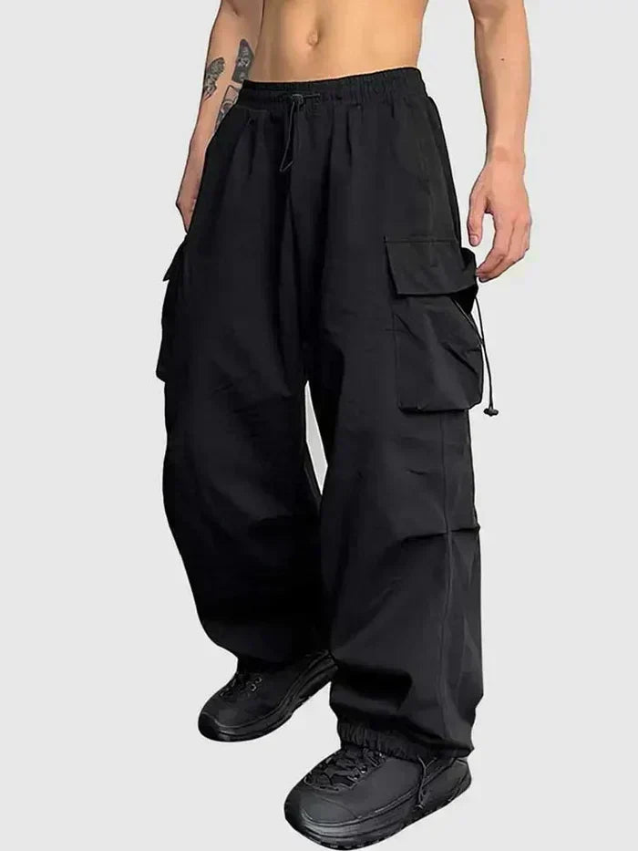 Raffin | Men's Wide Leg Cargo Pants Relaxed Fit - Black - Image 1