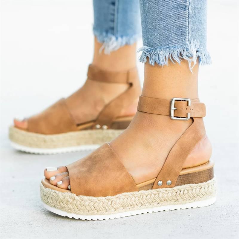 Raffine | Women's Espadrille Platform Sandal Ankle Strap - Camel - Image 1