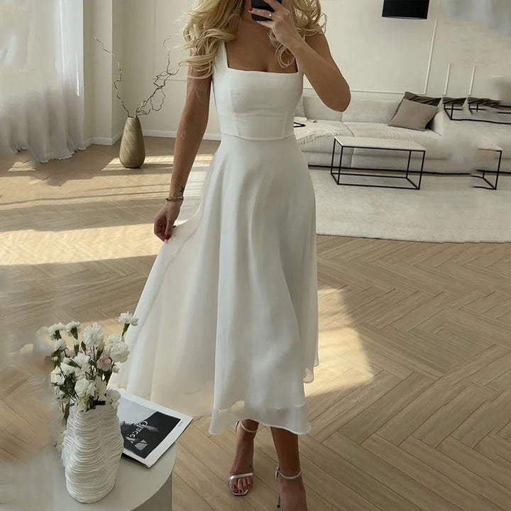 Raffine | Women's Square Neck Sleeveless Midi Dress - White - Image 1