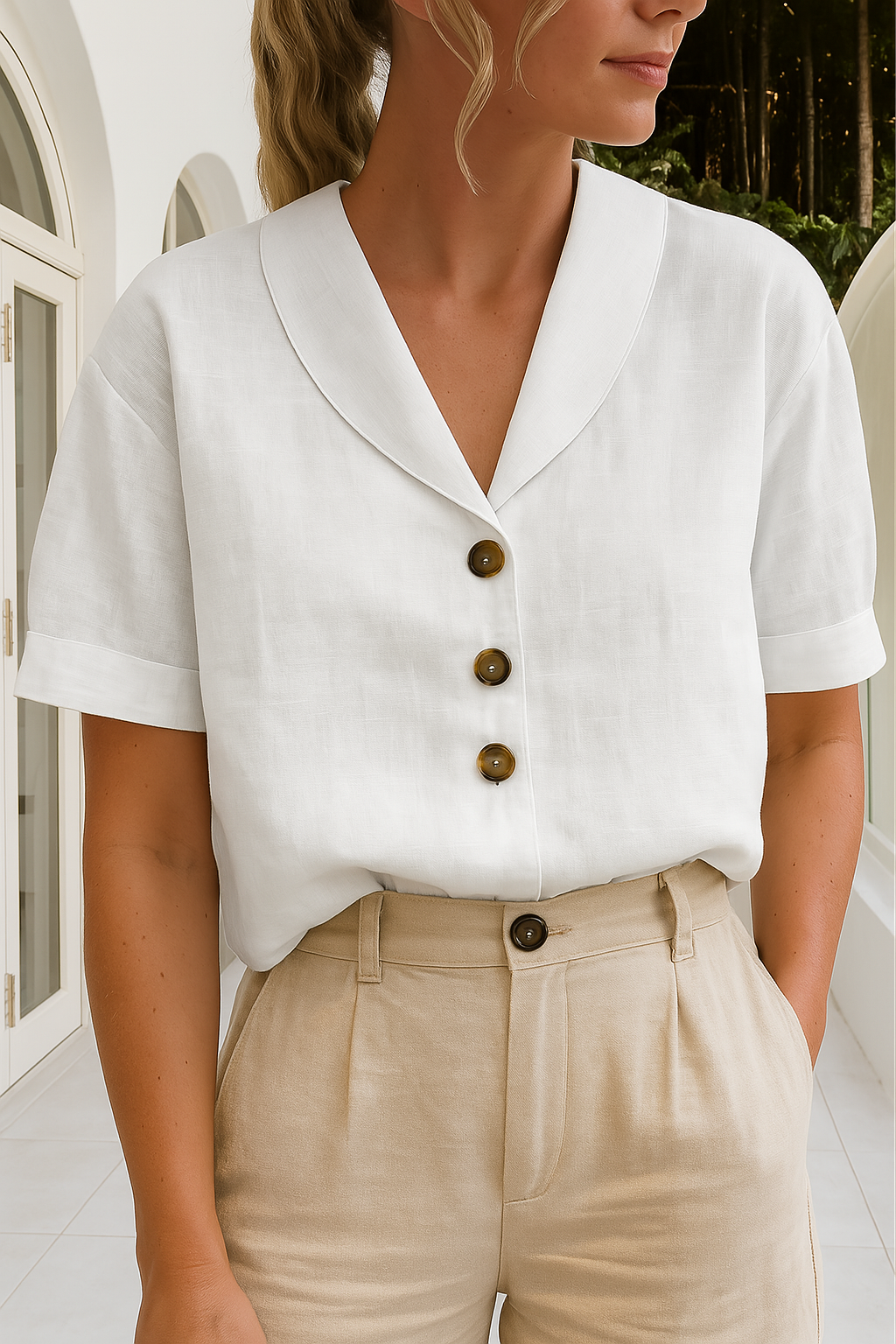 Raina | Women's Button Front Short Sleeve Blouse - Image 1
