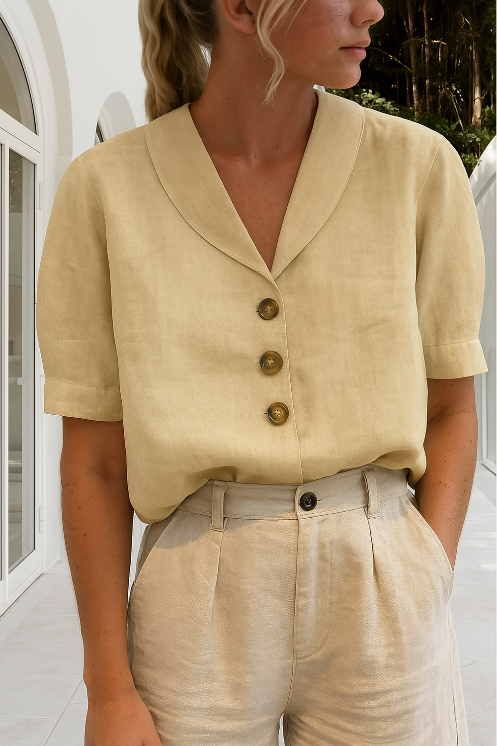 Raina | Women's Button Front Short Sleeve Blouse - Image 2