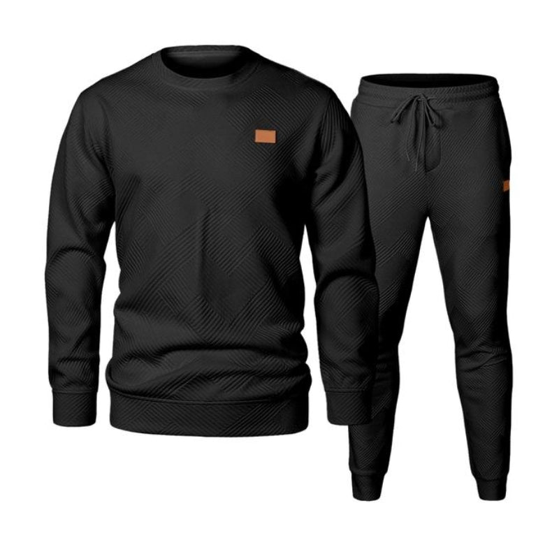 Rego | Men's 2 Piece Crew Neck Tracksuit Set - Black - Image 1