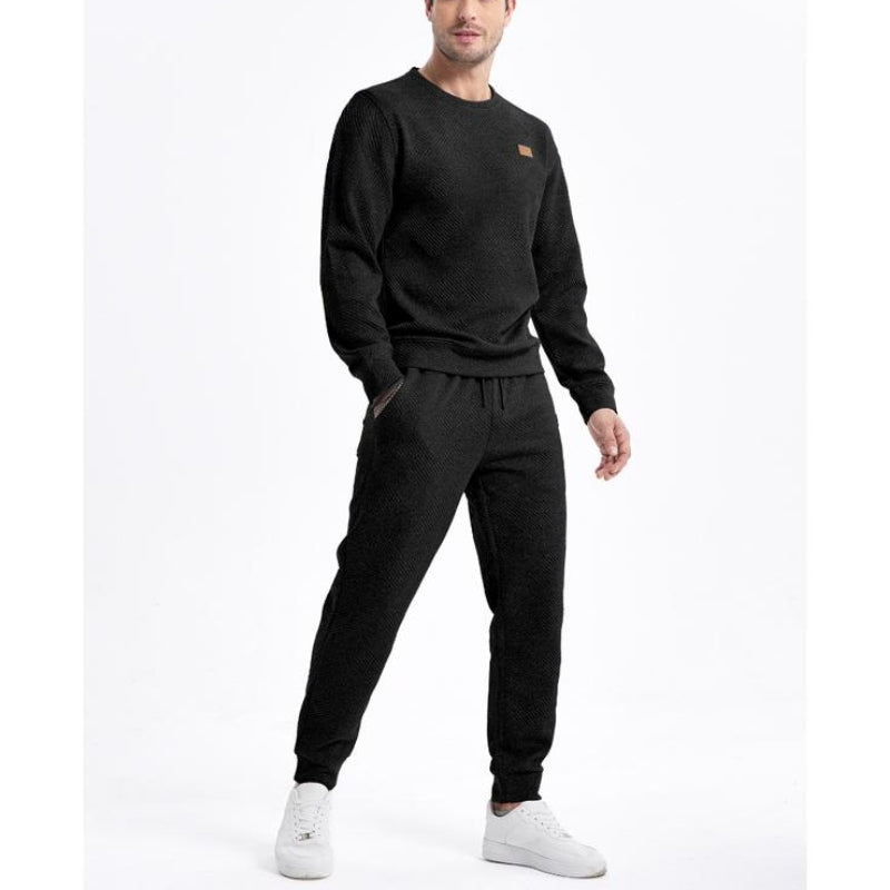 Rego | Men's 2 Piece Crew Neck Tracksuit Set - Black - Image 2