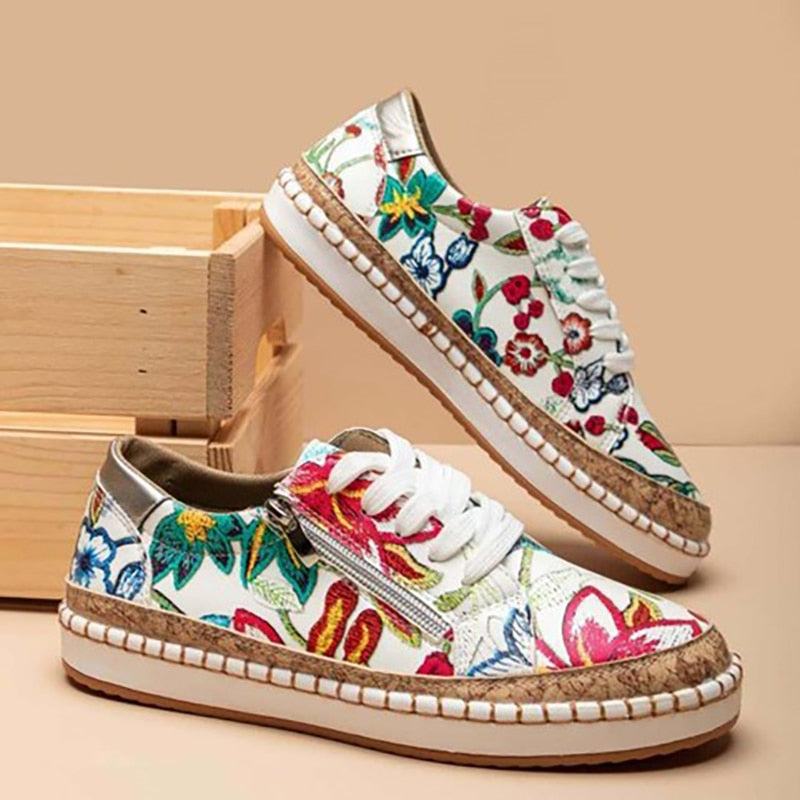 Reina | Women's Floral Embroidered Platform Sneakers - Image 1