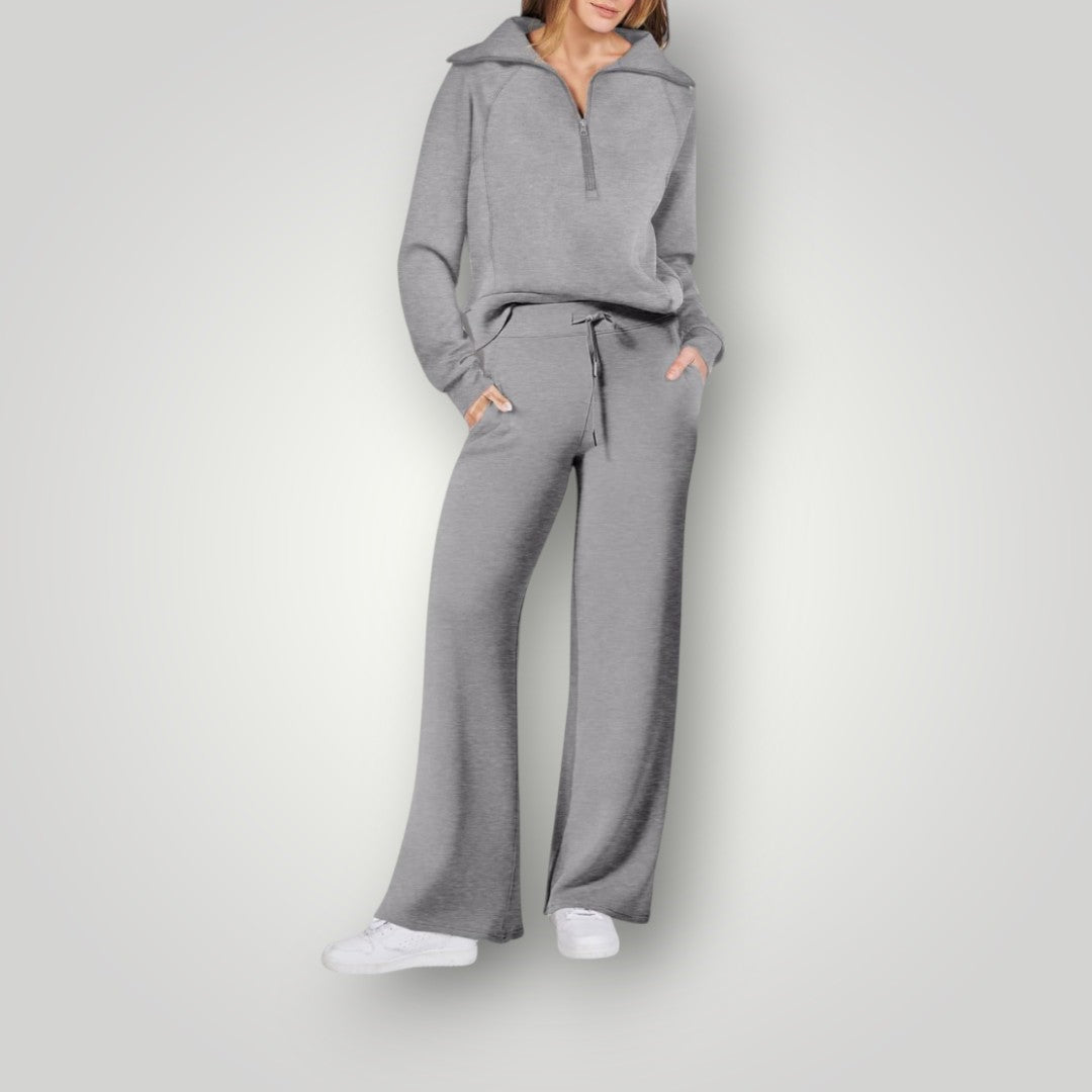 Remy | Women's Half Zip Hoodie Wide Leg Sweatpants Set - Image 1