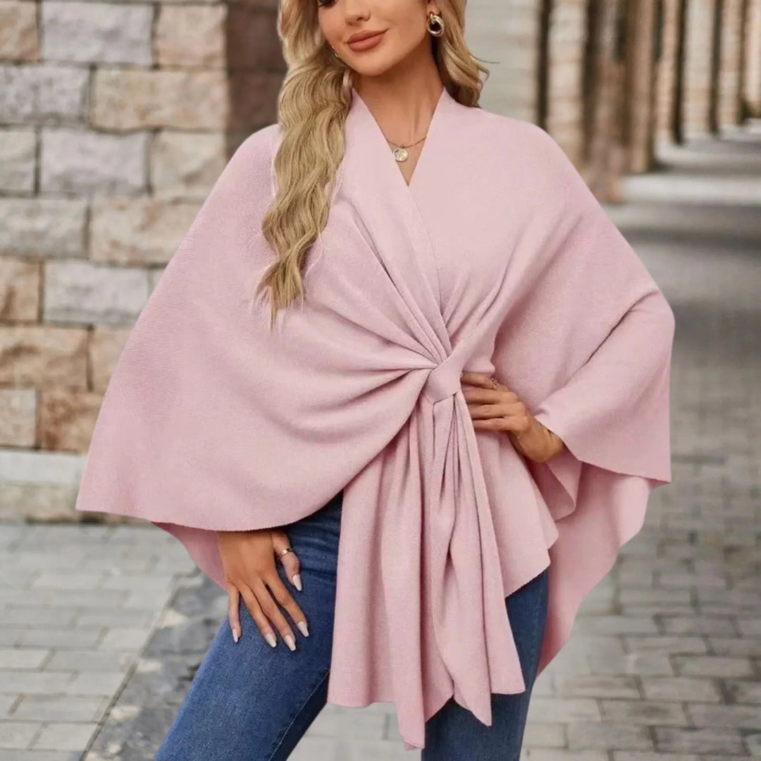 Renata | Women's Tie Front Wrap Poncho - Image 1