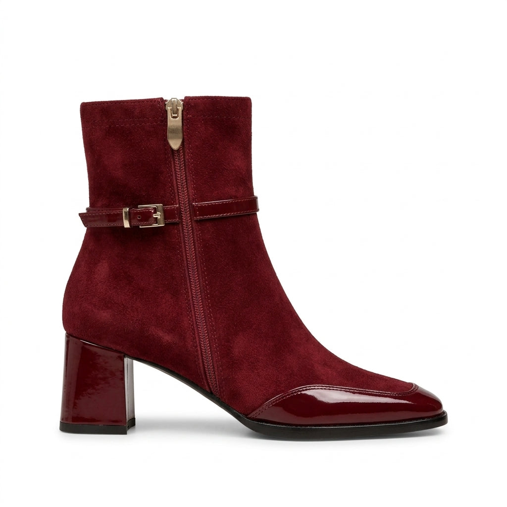 Revenna | Women's Heeled Ankle Boots Suede - Burgundy - Image 1