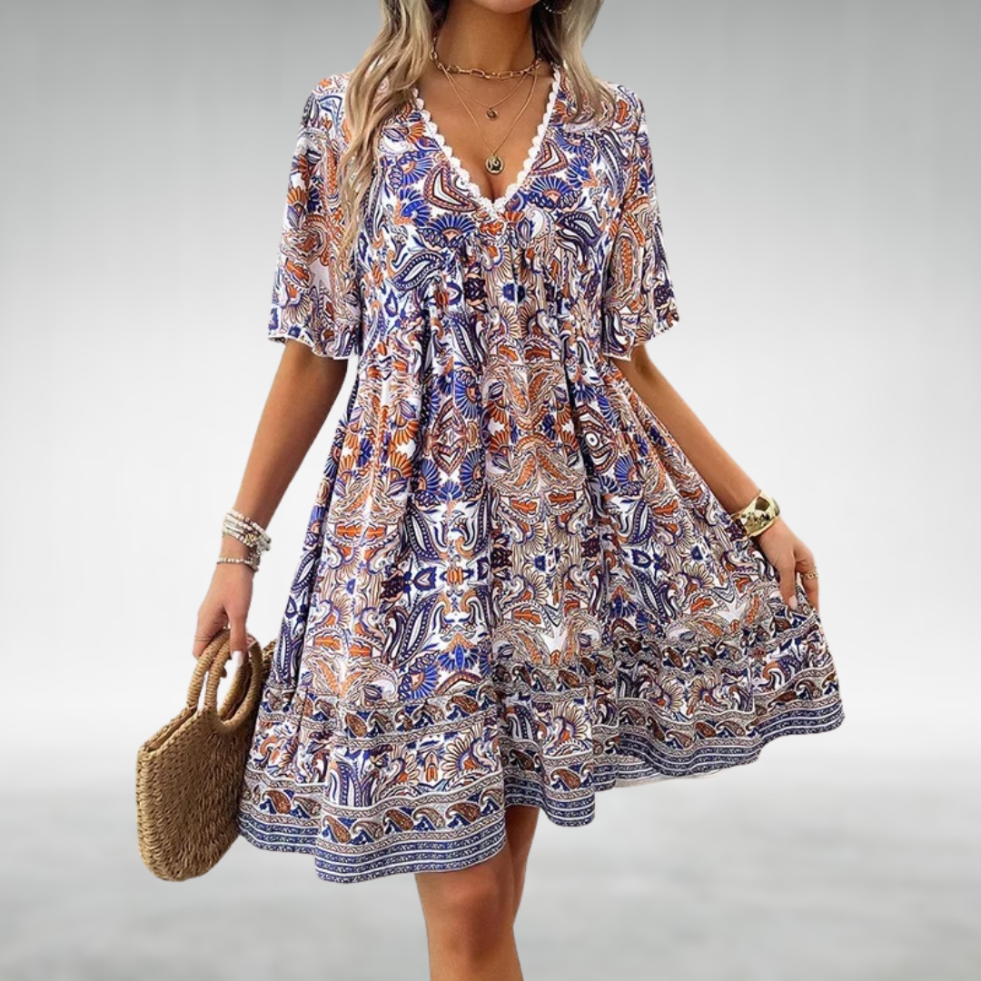 Reverie | Women's Paisley Print V-Neck Mini Dress - Image 1