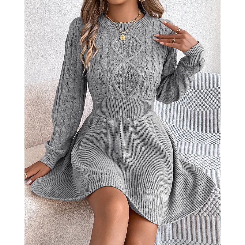 Revwyn | Women's Cable Knit Jumper Dress - Grey - Image 1