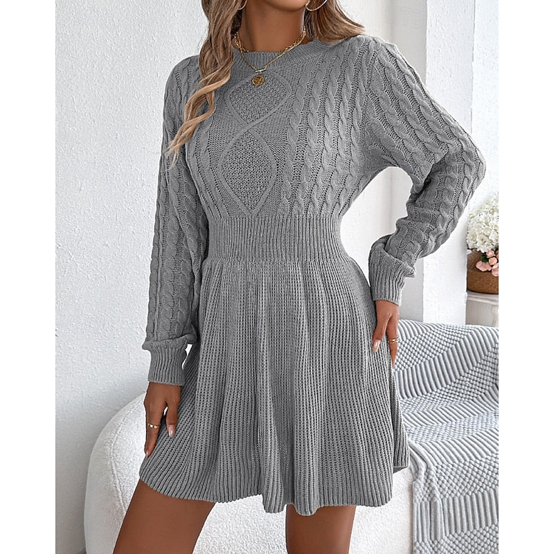 Revwyn | Women's Cable Knit Jumper Dress - Grey - Image 2