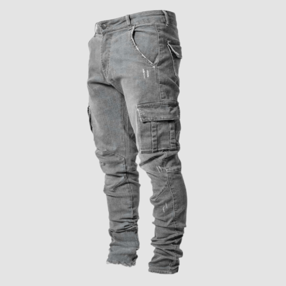 Rocco | Men's Slim Fit Stacked Cargo Jeans - Light Blue - Image 2
