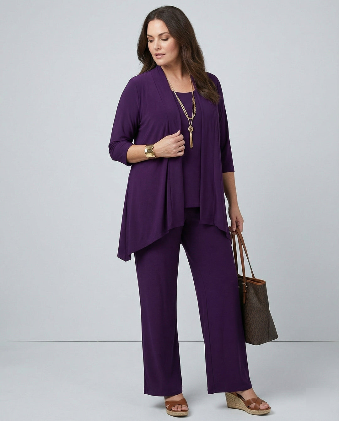 Romilda | Women's 3-Piece Pant Suit Set - Plum - Image 1