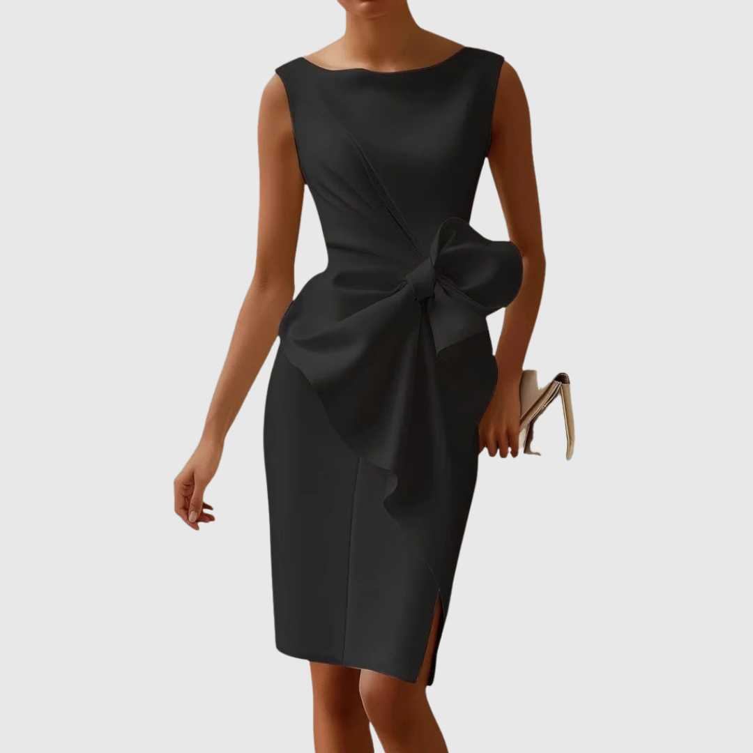 Romilly | Women's Bow Detail Sleeveless Midi Dress - Black - Image 1