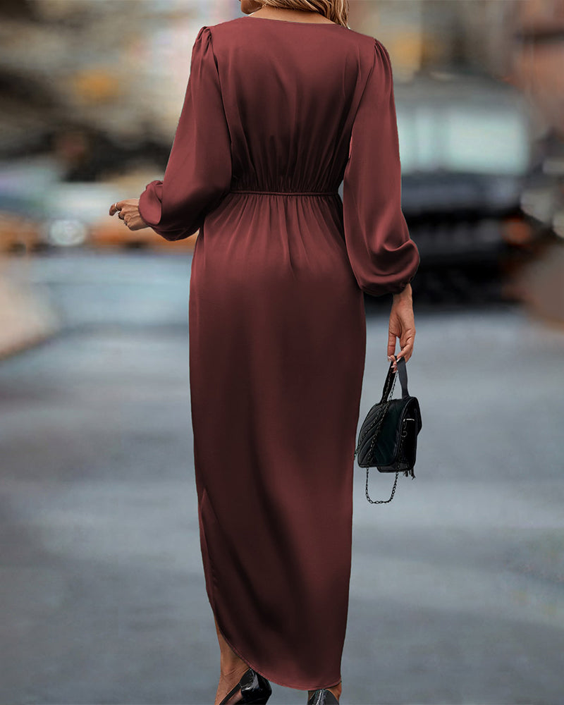 Romilly | Women's Long Sleeve Wrap Midi Dress - Burgundy - Image 2