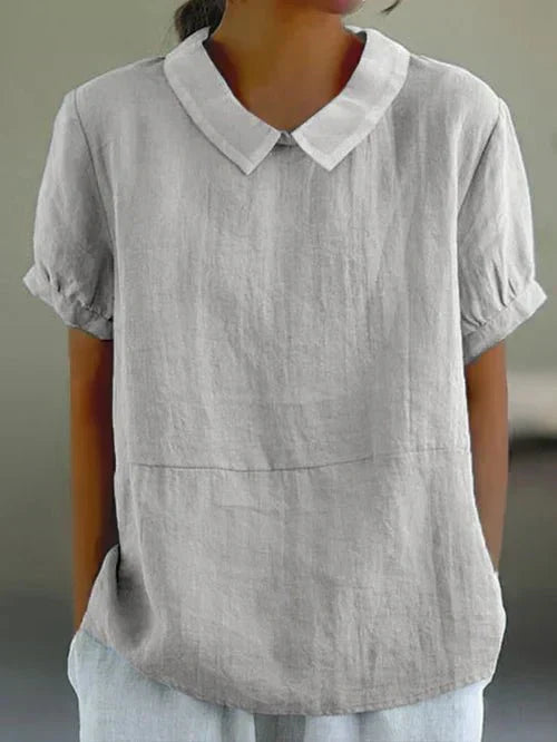 Rosalba | Women's Peter Pan Collar Short Sleeve Blouse - Image 2