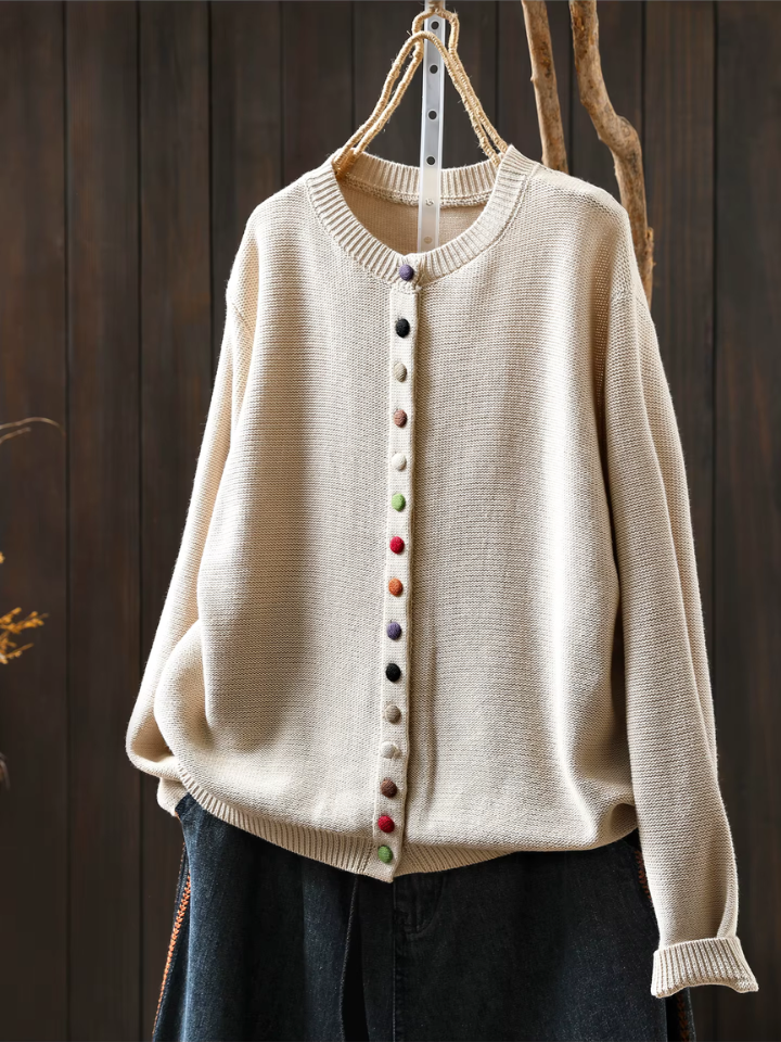 Rosalba | Women's Relaxed Fit Knit Cardigan - Cream - Image 1