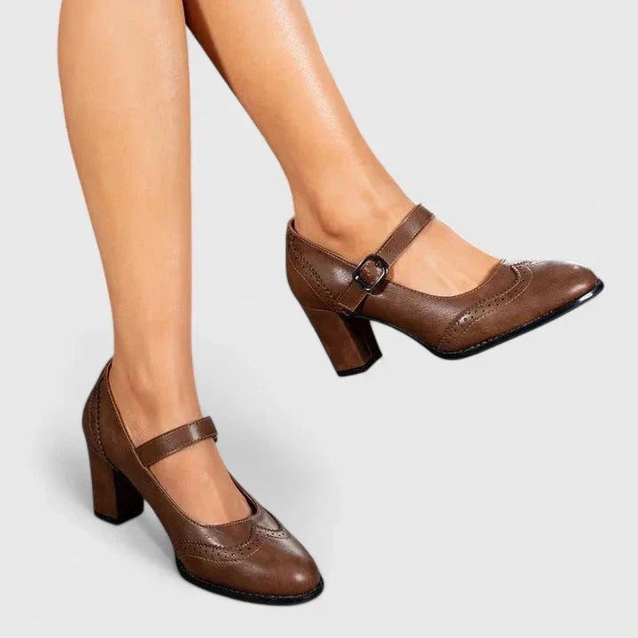 Rosalie | Women's Block Heel Mary Jane Shoes - Brown - Image 1