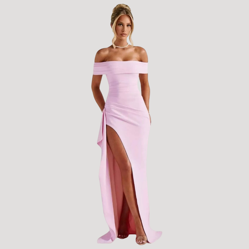 Rosamund | Women's Off Shoulder Ruched Maxi Evening Dress - Black - Image 2
