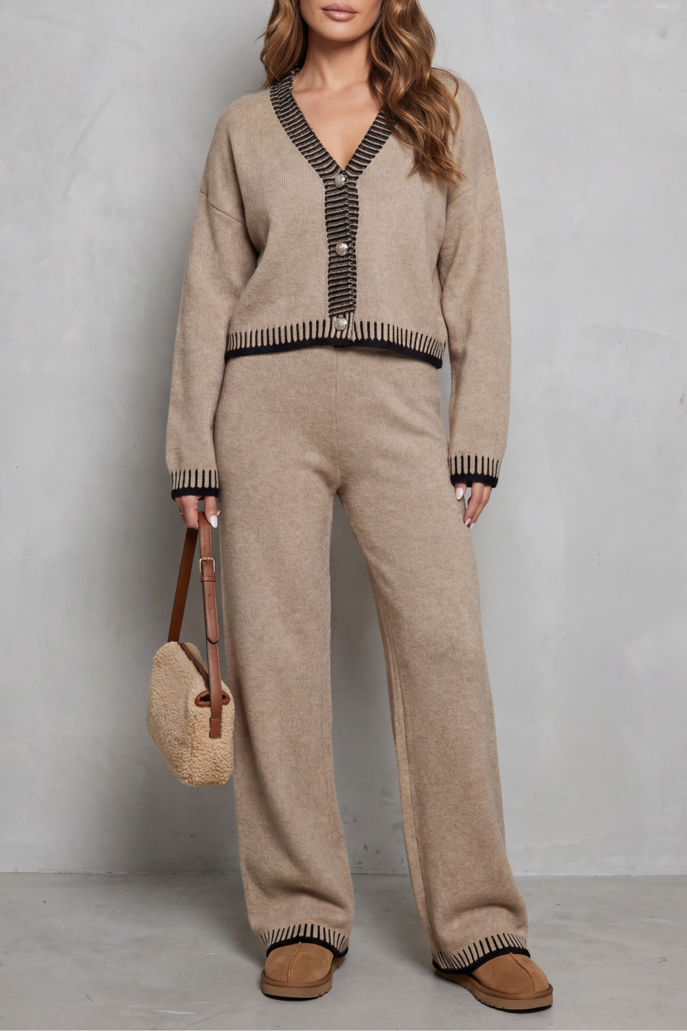 Rosawen | Women's Knit Loungewear Set - Camel - Image 1