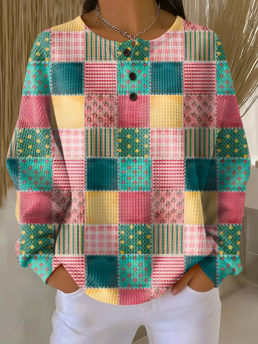 Rosemary | Women's Patchwork Long Sleeve Sweater - Image 1