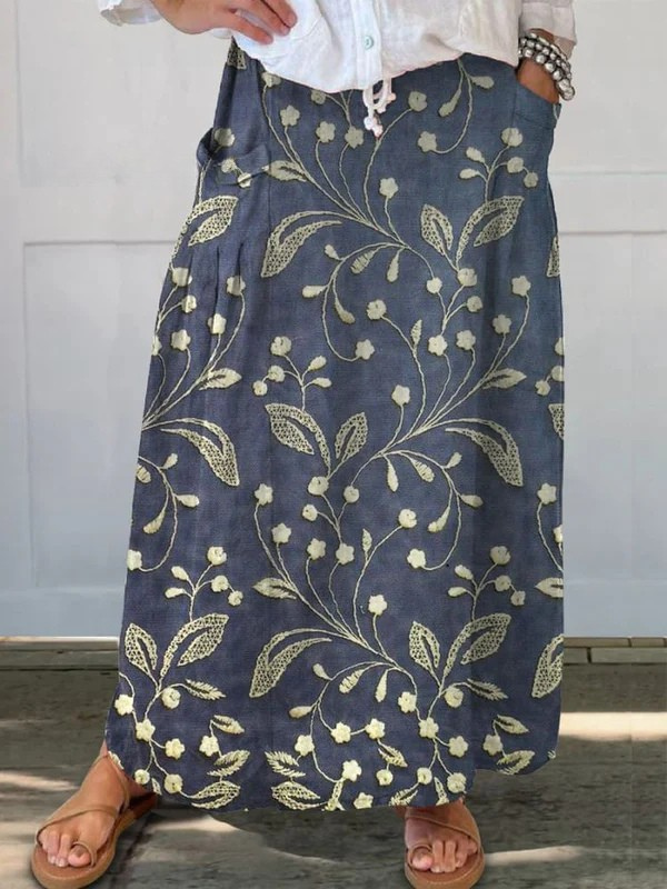 Rowena | Women's Floral Print Elastic Waist Maxi Skirt - Floral - Image 1