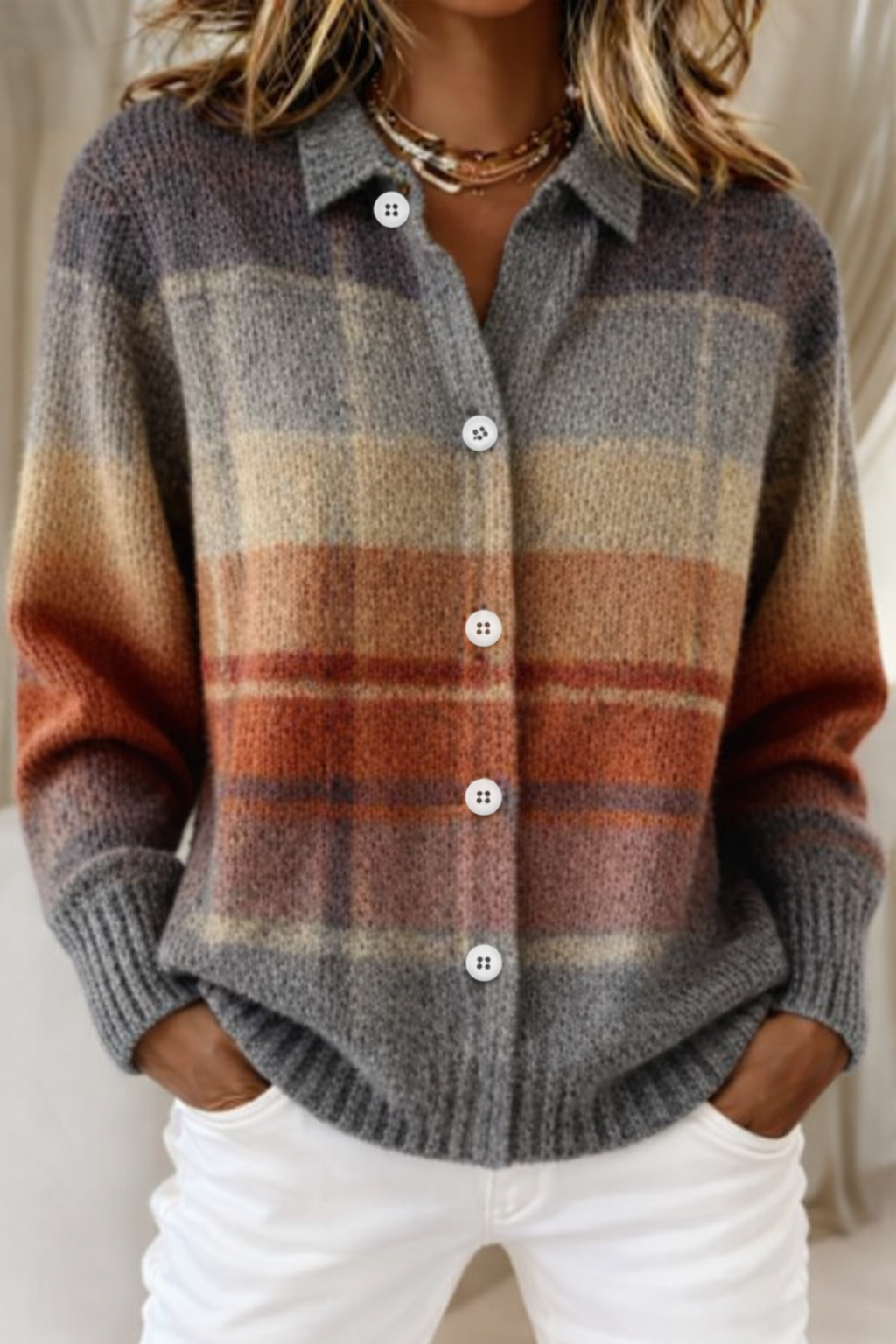 Rowenna | Women's Striped Button Up Cardigan - Image 1