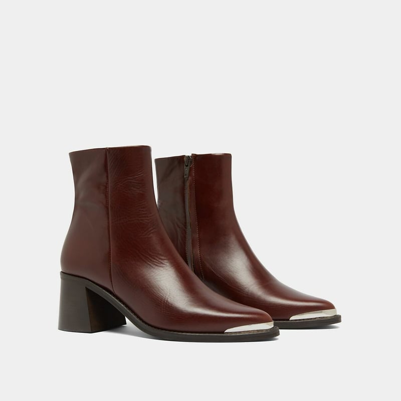 Saoirse | Women's Leather Ankle Boots Block Heel - Burgundy - Image 2