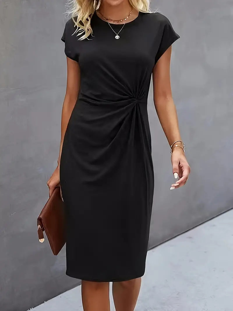 Saoirse | Women's Twist Front Short Sleeve Midi Dress - Black - Image 1