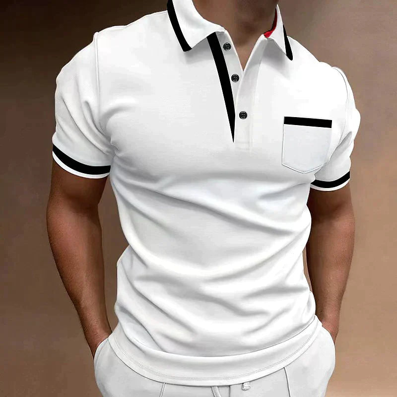 Savio | Men's Slim Fit Short Sleeve Contrast Stripe Polo - White - Image 1